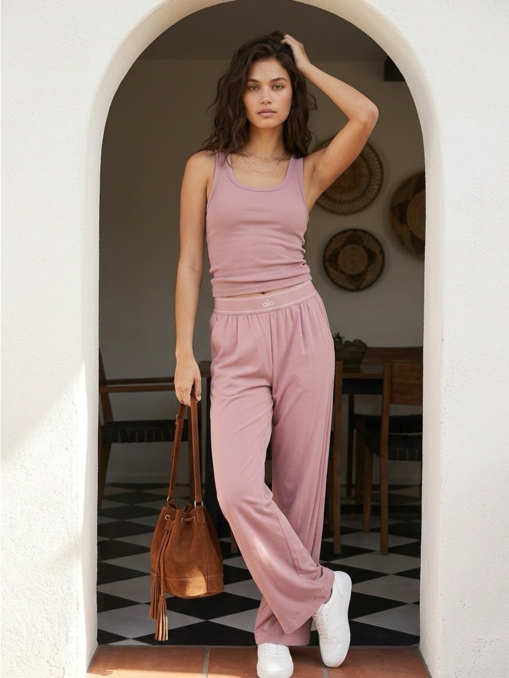 ALO Yoga Wide-Leg High-Rise Pants in Dusty Rose - Picture 6 of 16